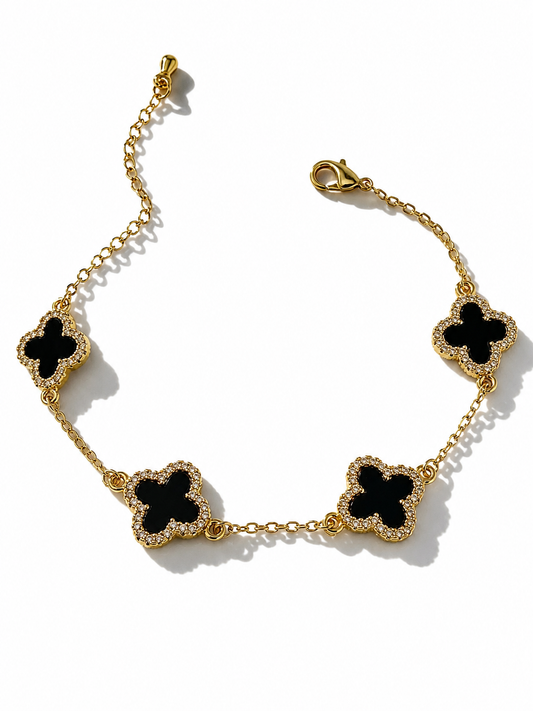 18k Gold Filled Black Clover Bracelet