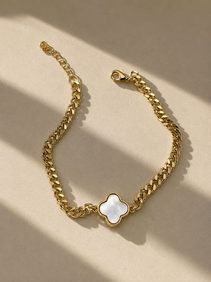 18k Gold Filled Iridescent Clover Curb Chain Bracelet