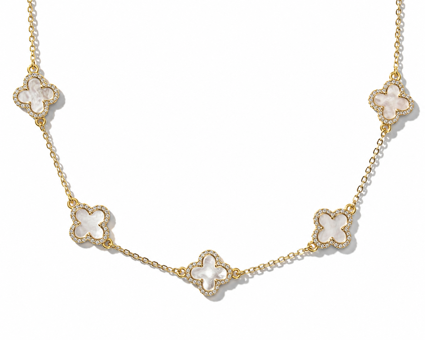 18k Gold Filled Pearl Tone Clover Necklace