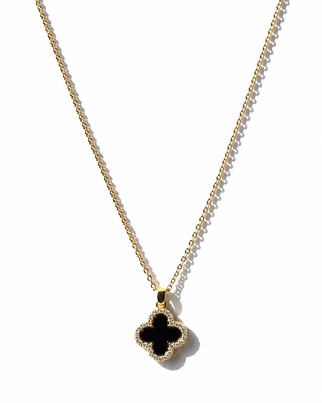 18k Gold Filled Black Clover Pendant Necklace