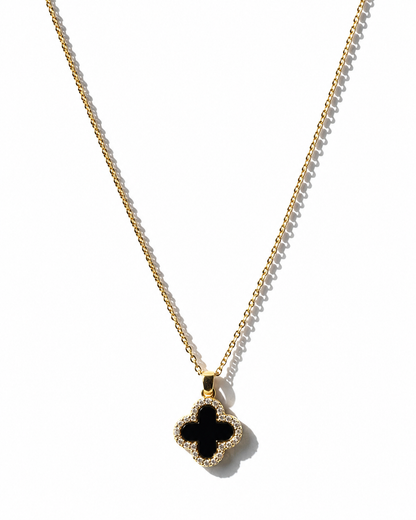 18k Gold Filled Black Clover Pendant Necklace